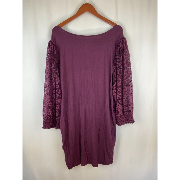 Torrid Super Soft Knit Top Women's 3X Wine Purple Lace Bishop Sleeves Stretchy - Picture 5 of 12